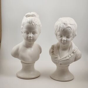 Vintage Bisque Boy and Girl Busts Victorian